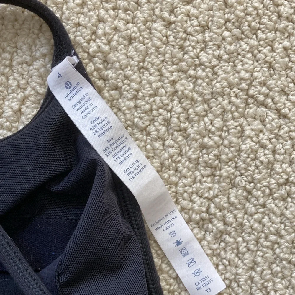 LULULEMON Power Pose Tank Top with Shelf Bra Black A/B Cup Luon Size 4 EUC